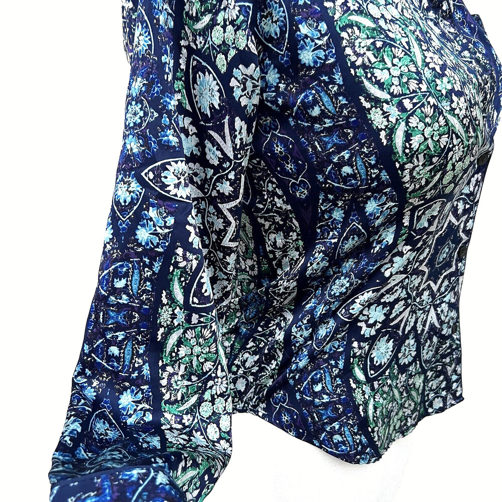 Victoria's Secret - Blue Green White Satin Button Up Sleep Pajama Shirt M - Picture 5 of 14